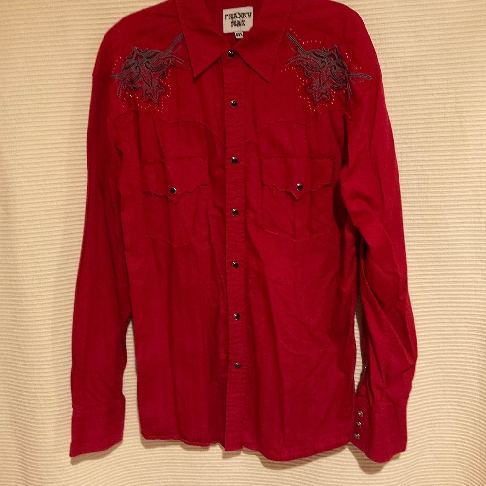 Franky Max Red Embroidered Western Button down Long Sleeve Shirt